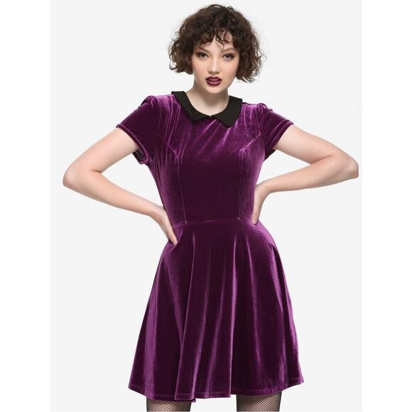 Hot Topic Velvet Dress Large Stretch Purple Halloween Costume Wednesday Core - Picture 1 of 7